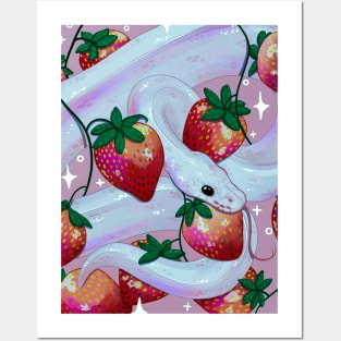 Ball Python With Strawberries Posters and Art